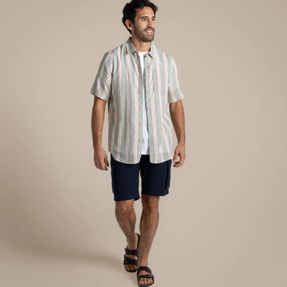 Men's Argino Short Sleeved Shirt | Lichen Green Stripe
