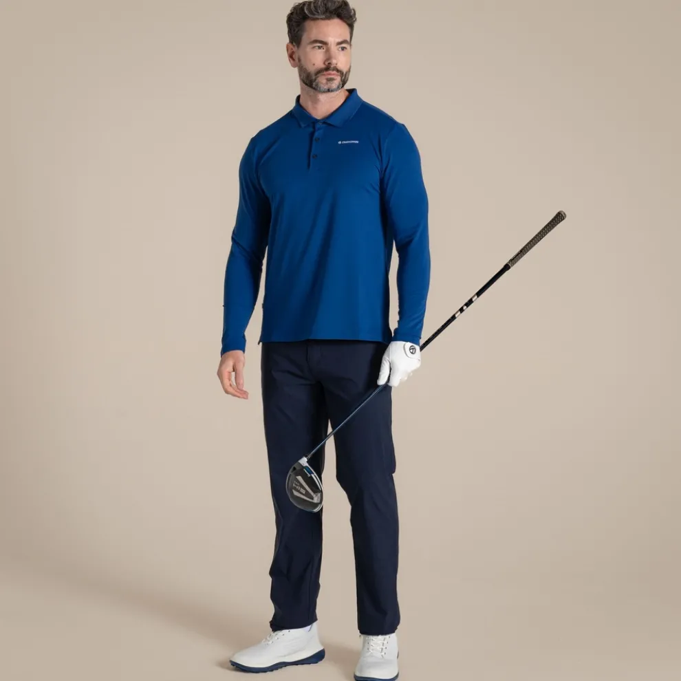 Men's NosiLife Bramshaw Golf Long Sleeved Polo Top | Deep Marina
