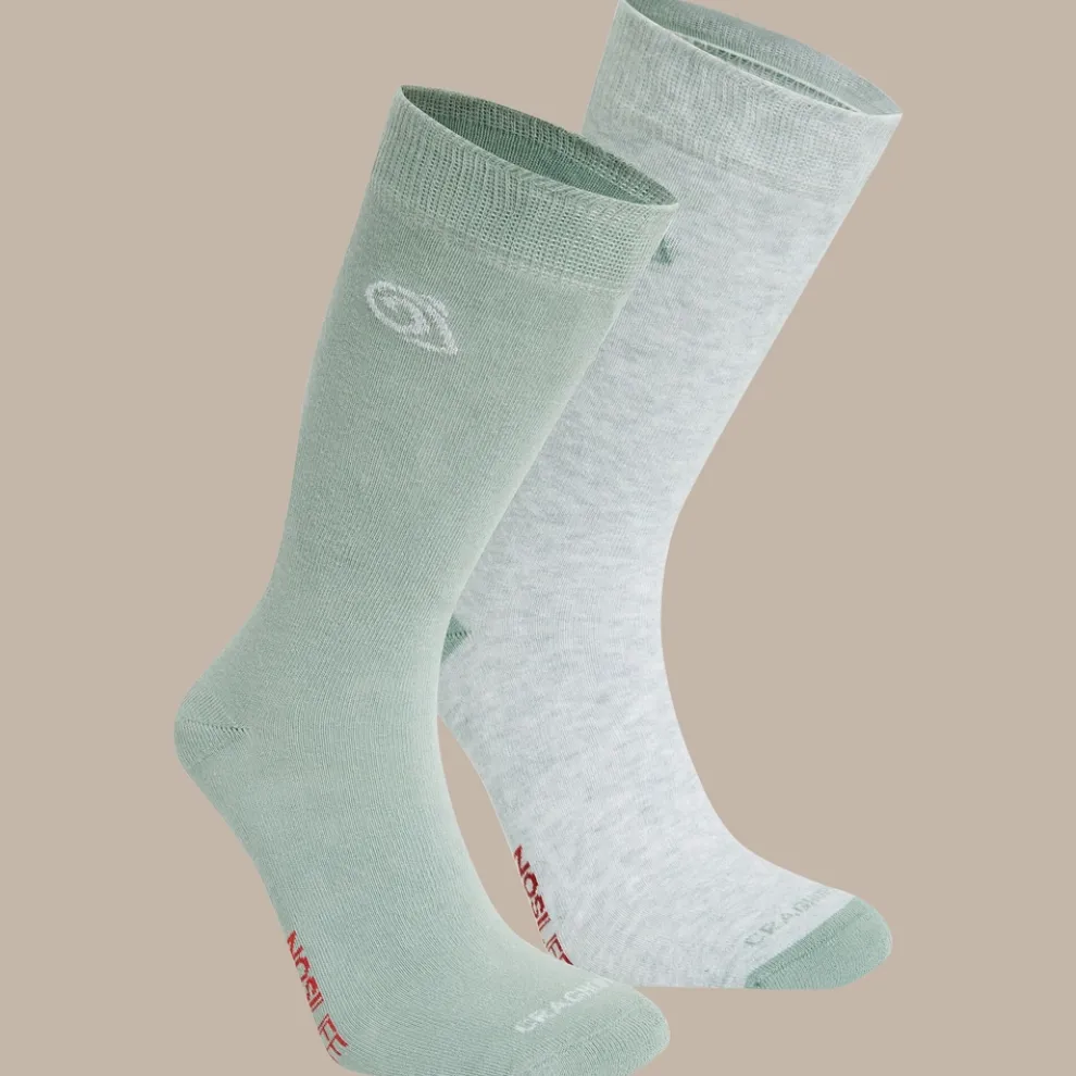 NosiLife Travel Twin Pack Socks | Soft Grey Marl / Lichen Green