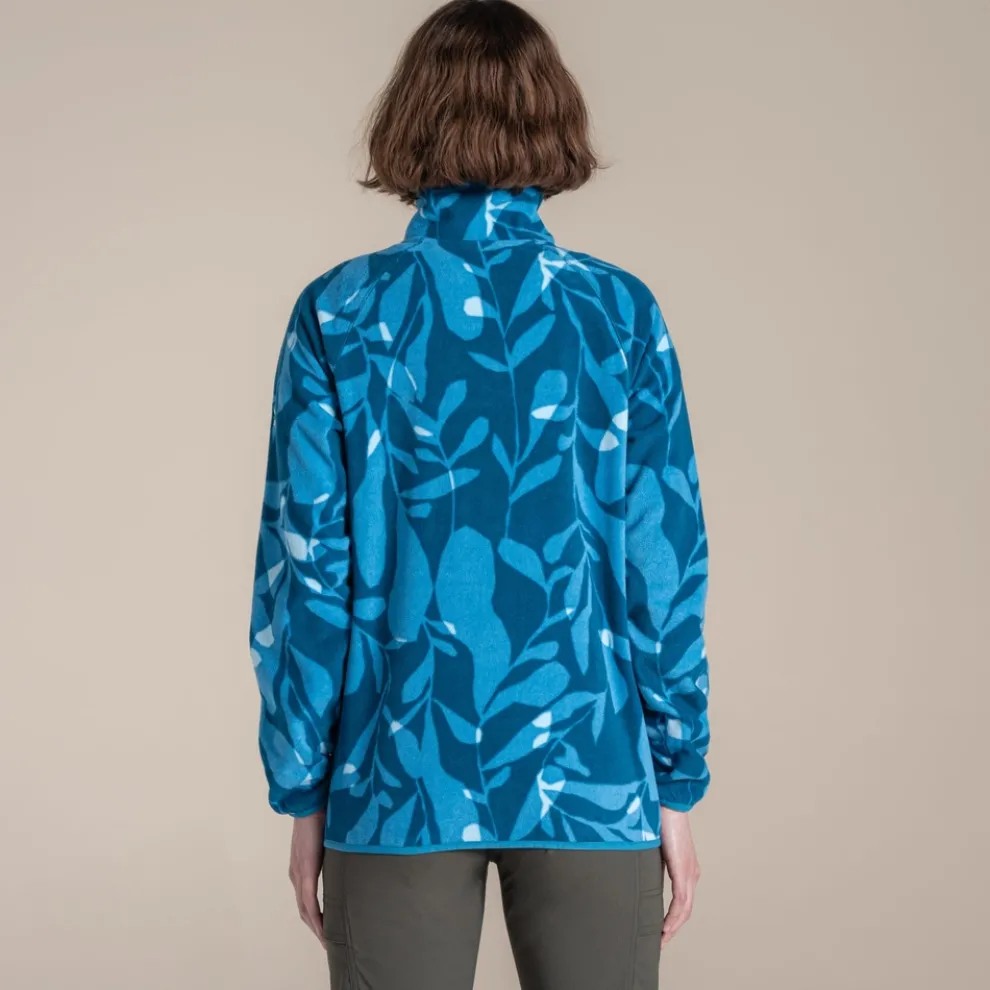 Women's National Trust Reedmace Half Zip Fleece | Porcelain Blue Print